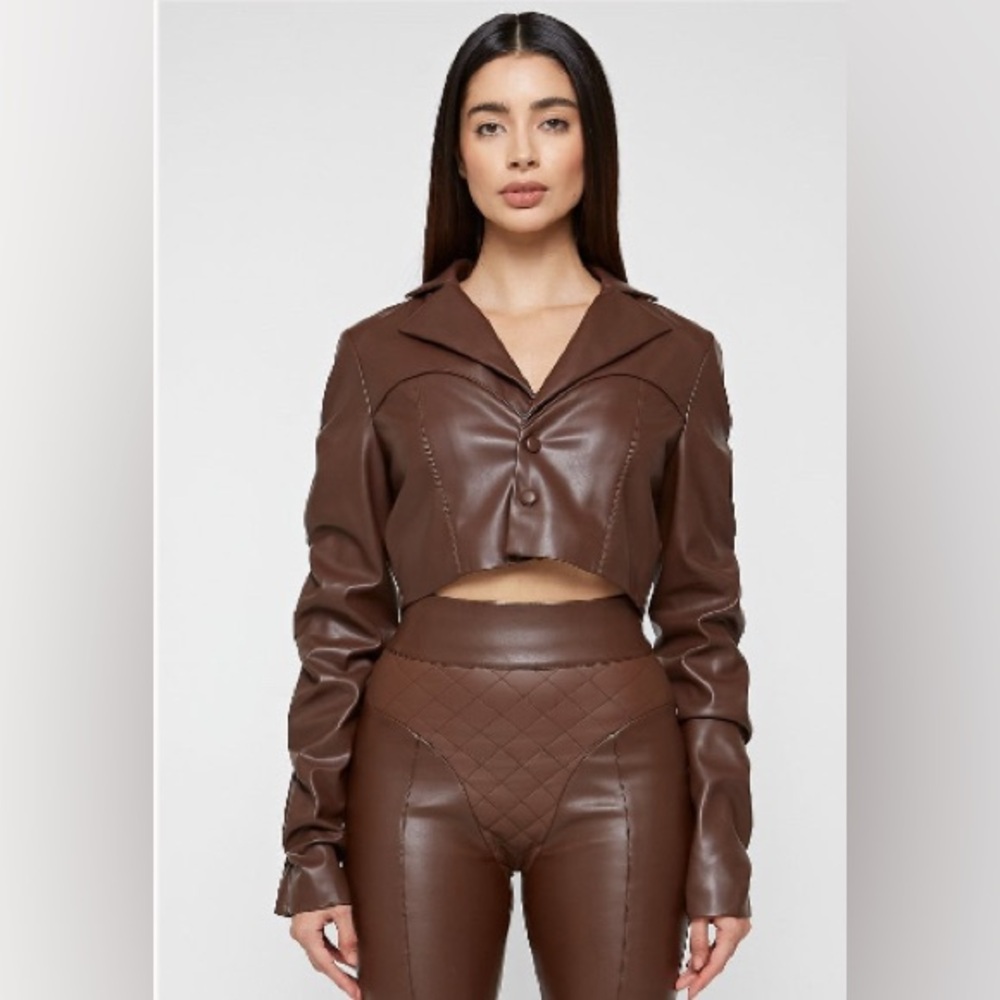 Maniere De Voir Chocolate Leather Jacket